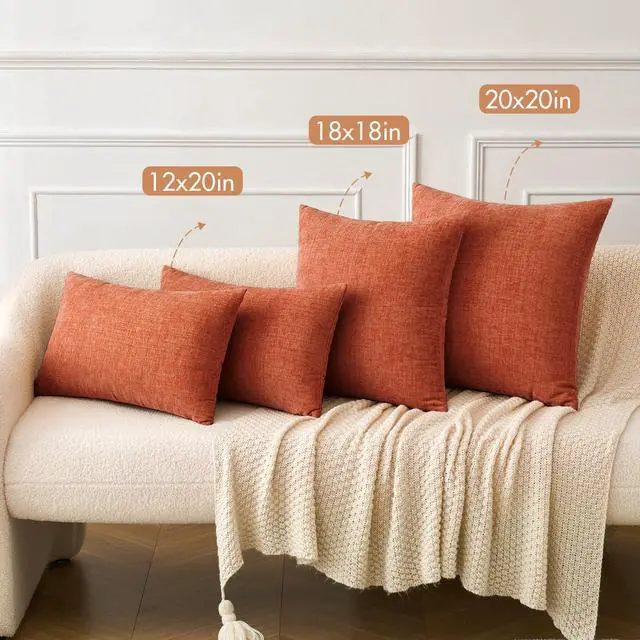Alt view image 7 of 7 - Soft Chenille Fall Throw Pillow Covers Burnt Orange 18x18 Pack of 2 | Modern Fall Home Decor, Classic Decorative Pillows, Solid Dyed Cases, Boho Couch Cushion Covers for Sofa Bed Living Room
