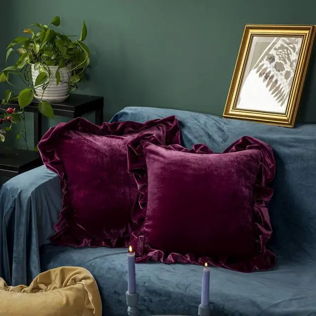 Main image of Velvet Throw Pillow Cover Soft Decorative Luxurious Solid Square Cushion Case for Sofa Couch Bedroom Farmhouse,Pack of 2, 18 x 18 Inches, Amaranth