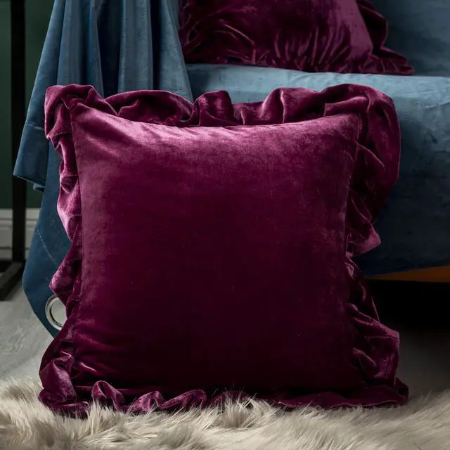 Alt view image 2 of 7 - Velvet Throw Pillow Cover Soft Decorative Luxurious Solid Square Cushion Case for Sofa Couch Bedroom Farmhouse,Pack of 2, 18 x 18 Inches, Amaranth