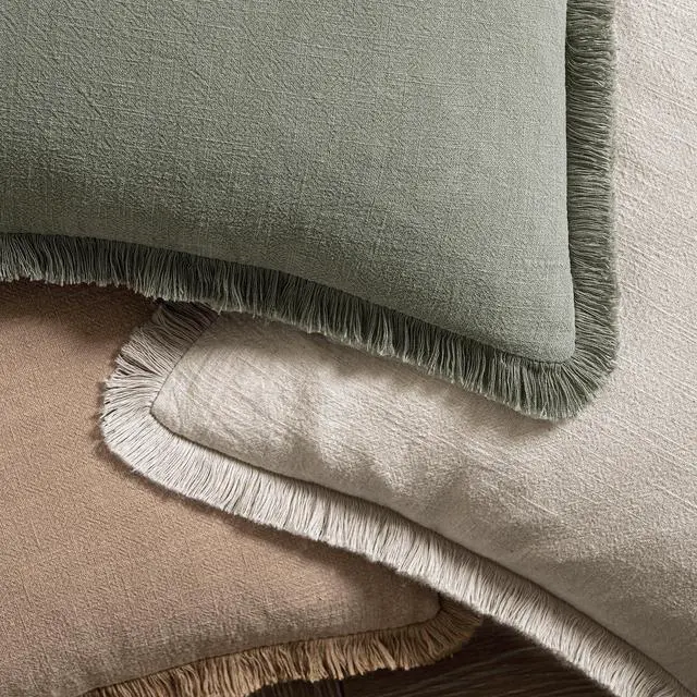 Alt view image 4 of 7 - Linen Fringe Decorative Throw Pillow Covers Natural Beige 20x20 | Set of 2, Cottagecore Decor, Boho Farmhouse Neutral Pillow Covers, Rustic Couch Cushion Cases for Sofa Bed Living Room