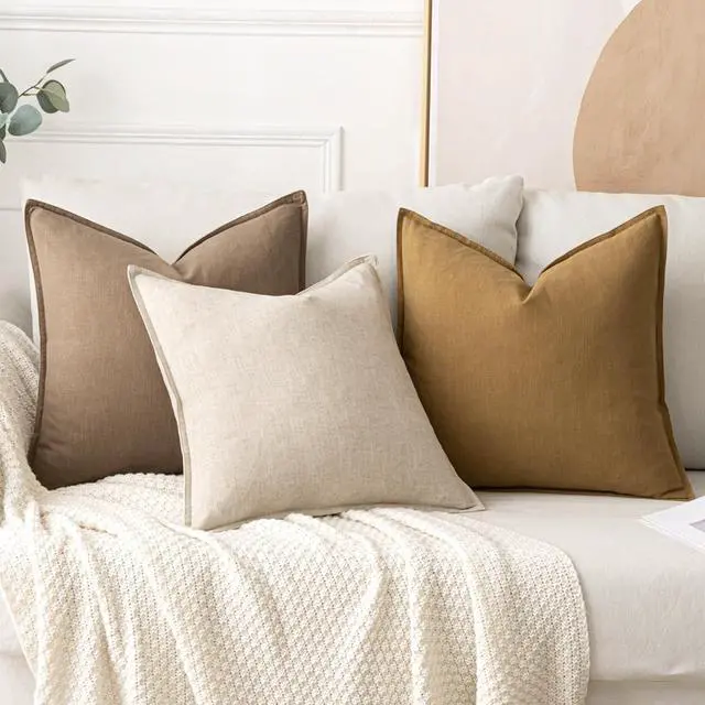 Alt view image 4 of 6 - Decorative Linen Euro Sham Pillow Covers 24x24 Natural Beige | Boho Farmhouse Neutral Couch Throw Pillows for Bed, Pack of 2 Accent Modern Pillowcases, Sofa Livingroom Home Decor