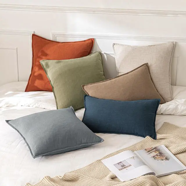 Alt view image 5 of 6 - Decorative Linen Euro Sham Pillow Covers 24x24 Natural Beige | Boho Farmhouse Neutral Couch Throw Pillows for Bed, Pack of 2 Accent Modern Pillowcases, Sofa Livingroom Home Decor