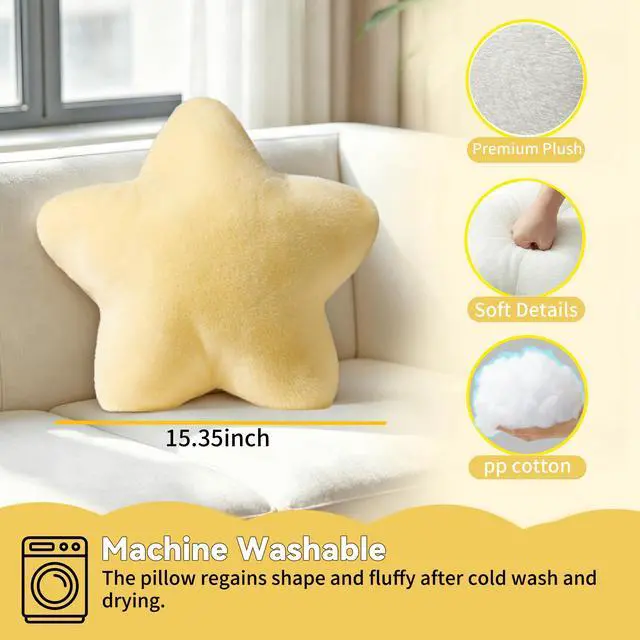 Alt view image 6 of 7 - 2PCS Star Pillow Set,15.35 Cute Yellow Decorative Throw Pillows for Bed | Star Shaped Throw Pillows, Soft Faux Plush,PP Cotton Filling, Aesthetic Pillow Cushion for Room Bedroom Sofa Couch Decor
