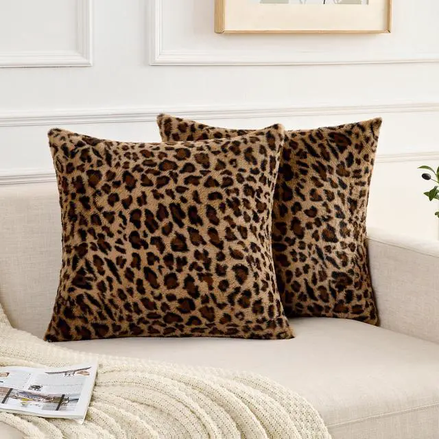 Main image of Cheetah Pillow Covers Leopard Throw Pillow Covers Set of 2, 18x18 | Faux Fur Throw Pillow Covers Leopard Couch Pillow Covers Fluffy Soft Decorative for Home Living Room Bedroom
