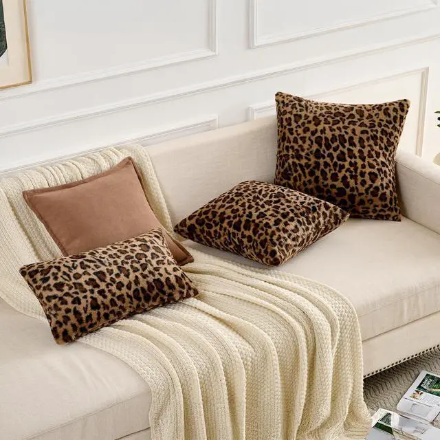 Alt view image 5 of 6 - Cheetah Pillow Covers Leopard Throw Pillow Covers Set of 2, 18x18 | Faux Fur Throw Pillow Covers Leopard Couch Pillow Covers Fluffy Soft Decorative for Home Living Room Bedroom