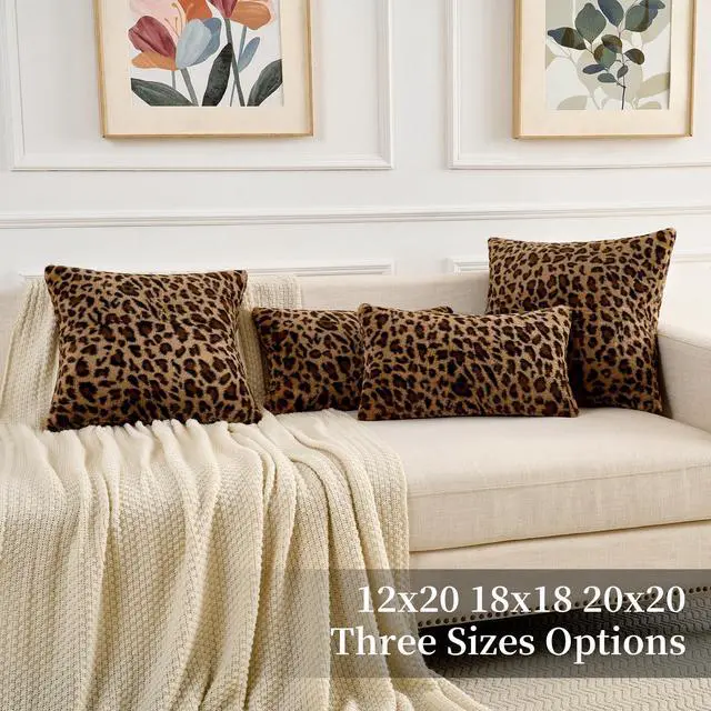 Alt view image 6 of 6 - Cheetah Pillow Covers Leopard Throw Pillow Covers Set of 2, 18x18 | Faux Fur Throw Pillow Covers Leopard Couch Pillow Covers Fluffy Soft Decorative for Home Living Room Bedroom