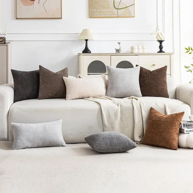 Alt view image 2 of 7 - Set of 4 Soft Textured Throw Pillow Covers 18x18 Inch Cozy Decorative Farmhouse Cushion Cover Square Accent Pillow Cases for Bed Couch Sofa Living Room, Beige Taupe Brown