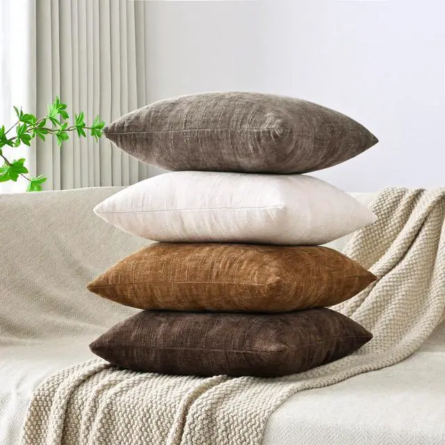 Alt view image 3 of 7 - Set of 4 Soft Textured Throw Pillow Covers 18x18 Inch Cozy Decorative Farmhouse Cushion Cover Square Accent Pillow Cases for Bed Couch Sofa Living Room, Beige Taupe Brown