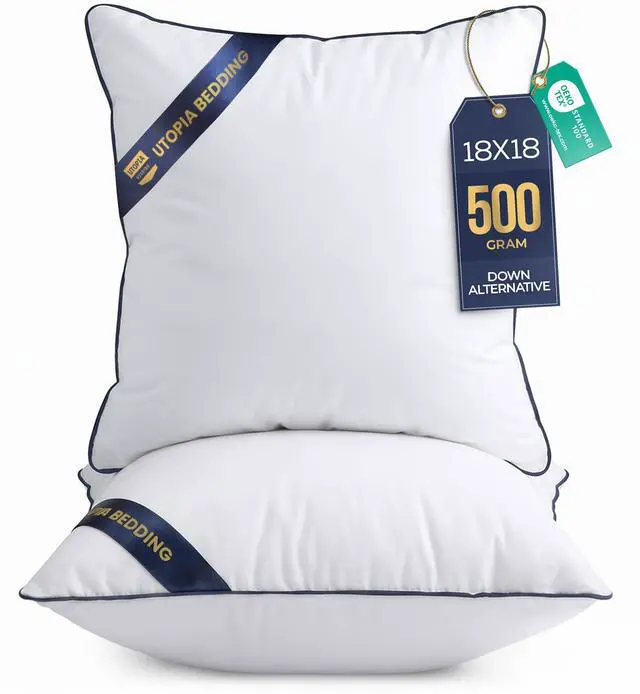 Main image of 18x18 Throw Pillow Inserts, Decorative Pillows, Pack of 2 | Piping Throw Pillows, Plush & Supportive, Aesthetic Cushion Sham Stuffer for Sofa, Office, Couch & Bed, Set of 2, White