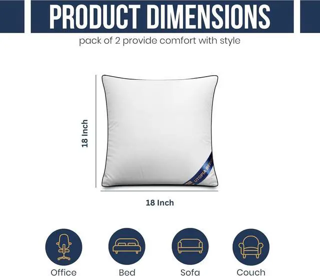 Alt view image 2 of 7 - 18x18 Throw Pillow Inserts, Decorative Pillows, Pack of 2 | Piping Throw Pillows, Plush & Supportive, Aesthetic Cushion Sham Stuffer for Sofa, Office, Couch & Bed, Set of 2, White