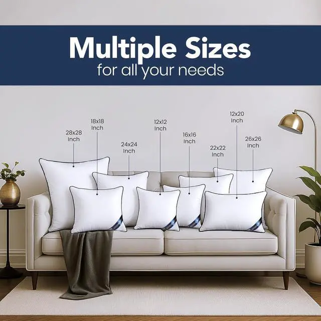 Alt view image 3 of 7 - 18x18 Throw Pillow Inserts, Decorative Pillows, Pack of 2 | Piping Throw Pillows, Plush & Supportive, Aesthetic Cushion Sham Stuffer for Sofa, Office, Couch & Bed, Set of 2, White