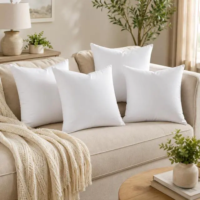 Alt view image 6 of 7 - 18 x 18 inches Pillow Inserts, Set of 4 Hypoallergenic Brushed Microfiber Liner Down Alternative Filled Square Cushion Throw Pillow
