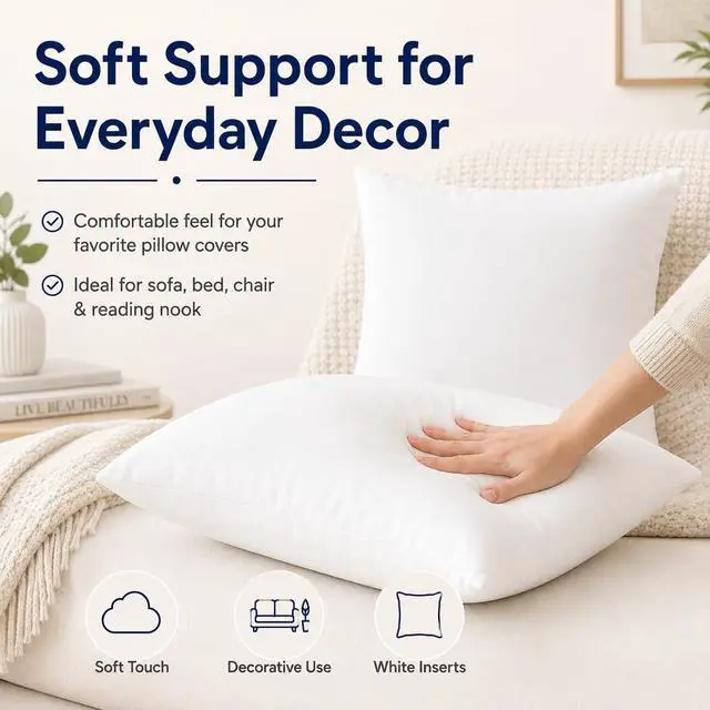 Alt view image 7 of 7 - 18 x 18 inches Pillow Inserts, Set of 4 Hypoallergenic Brushed Microfiber Liner Down Alternative Filled Square Cushion Throw Pillow