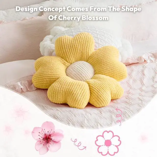 Alt view image 6 of 7 - Yellow Flower Pillow, Decorative Throw Pillow for Bed, Cute Daisy Flower Shaped Floor Cushion for Pet, Couch & Room Decor (15.7 Inch)