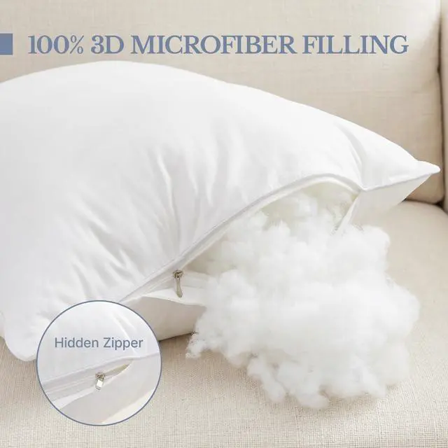 Alt view image 4 of 7 - 18x18 Throw Pillow Inserts Set of 2-100% Cotton Cover | Fluffy yet Firm Square Decorative Pillow Inserts with Down Alternative for Sofa, Couch, Beds & Bench, White Cushions