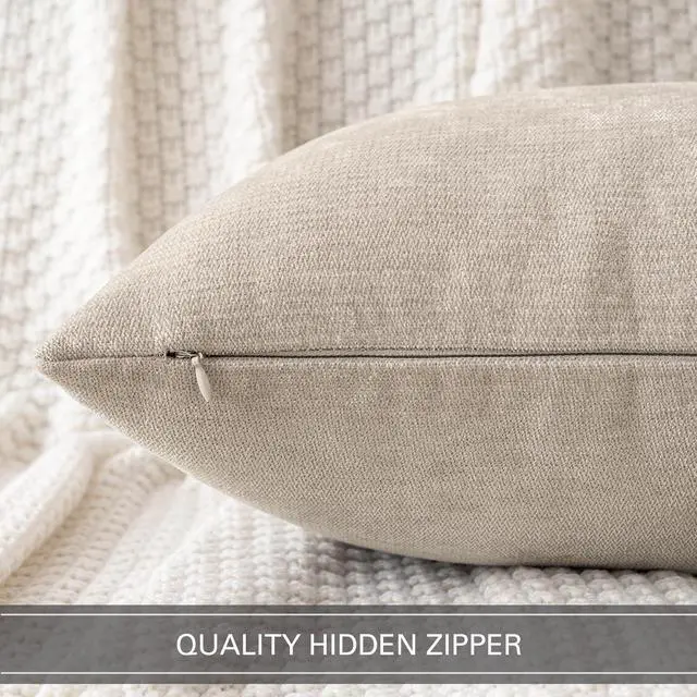 Alt view image 3 of 7 - Pack of 2 Beige Decorative Pillow Covers 18x18 Inch | Soft Chenille Couch Throw Pillows Farmhouse Cushion Covers for Home Decor Sofa Bedroom Living Room