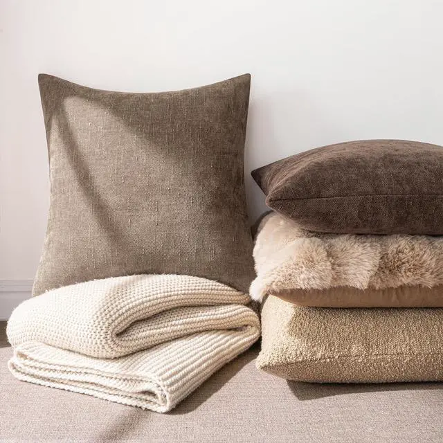 Alt view image 2 of 6 - Textured Chenille Throw Pillow Covers 20x20 Inch Taupe Grey | Pack of 2 Decorative Soft Throw Pillows, Solid Textured Cushion Covers, Modern Home Decor for Couch Sofa Bedroom Living Room