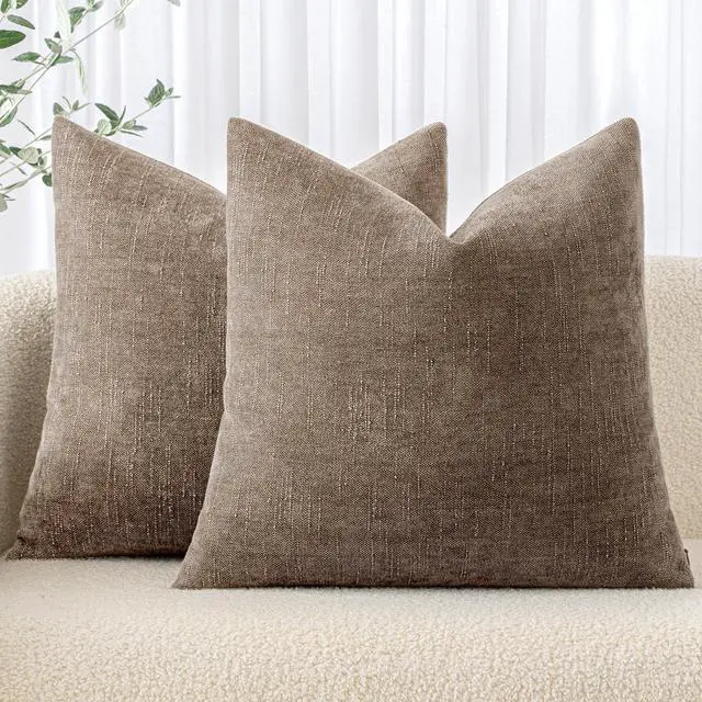 Main image of Textured Chenille Throw Pillow Covers 20x20 Inch Taupe Grey | Pack of 2 Decorative Soft Throw Pillows, Solid Textured Cushion Covers, Modern Home Decor for Couch Sofa Bedroom Living Room