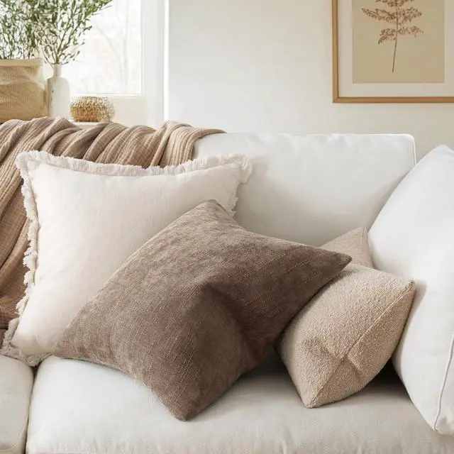 Alt view image 3 of 6 - Textured Chenille Throw Pillow Covers 20x20 Inch Taupe Grey | Pack of 2 Decorative Soft Throw Pillows, Solid Textured Cushion Covers, Modern Home Decor for Couch Sofa Bedroom Living Room