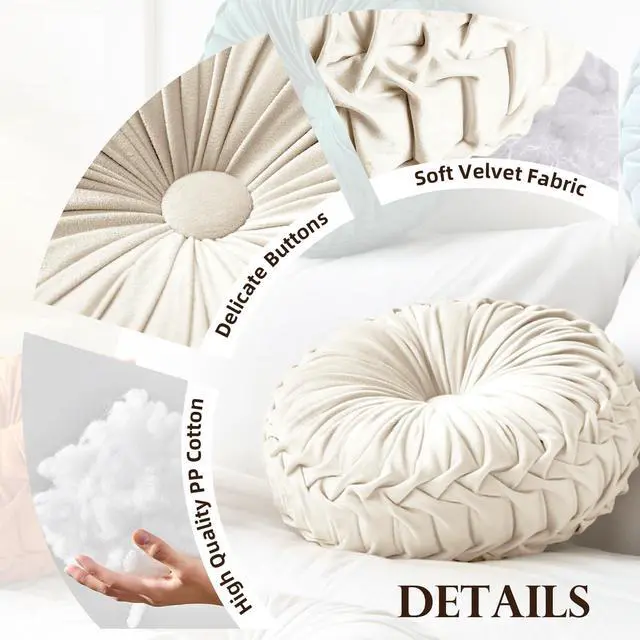 Alt view image 5 of 7 - Round Throw Pillow Velvet Home Decoration Pleated Round Pillow Cushion for Couch Chair Bed Car Orange | Orange round velvet decor throw pillow,soft boho circle pillow cushion,for couch,chair,bed,car