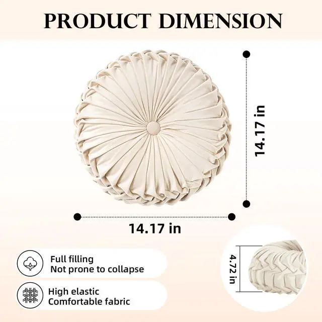 Alt view image 6 of 7 - Round Throw Pillow Velvet Home Decoration Pleated Round Pillow Cushion for Couch Chair Bed Car Orange | Orange round velvet decor throw pillow,soft boho circle pillow cushion,for couch,chair,bed,car