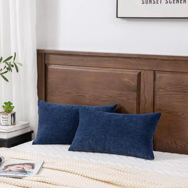 Alt view image 4 of 7 - Lumbar Support Pillow Decorative Rectangle Throw Pillow Covers 12"x20" Inch Set of 2, Soft Chenille Pillowcase for Living Room Bedroom Sofa Couch Cushion Cover Navy Blue 30x50cm (ONLY Covers)