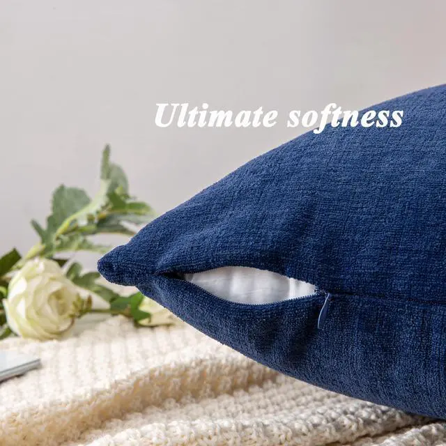 Alt view image 7 of 7 - Lumbar Support Pillow Decorative Rectangle Throw Pillow Covers 12"x20" Inch Set of 2, Soft Chenille Pillowcase for Living Room Bedroom Sofa Couch Cushion Cover Navy Blue 30x50cm (ONLY Covers)