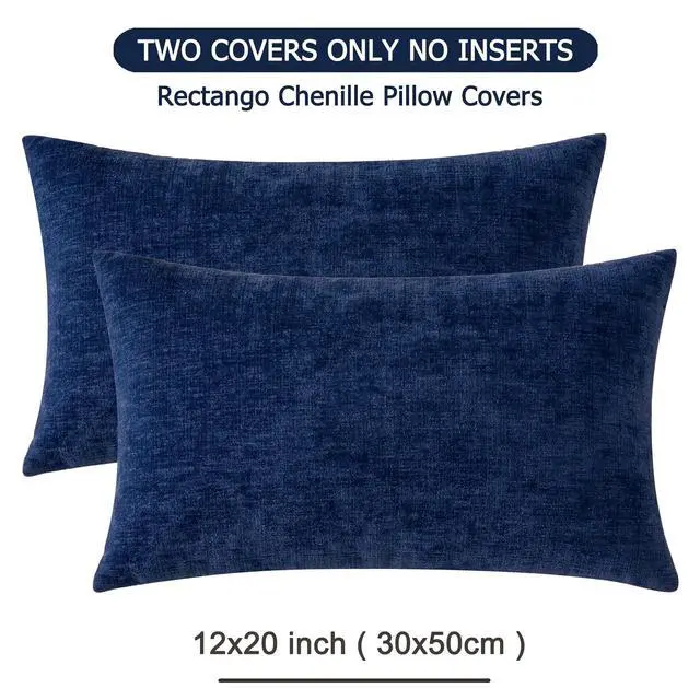 Alt view image 6 of 7 - Lumbar Support Pillow Decorative Rectangle Throw Pillow Covers 12"x20" Inch Set of 2, Soft Chenille Pillowcase for Living Room Bedroom Sofa Couch Cushion Cover Navy Blue 30x50cm (ONLY Covers)