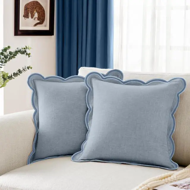 Main image of Scalloped Pillow Cover Pack of 2 Spring Chenille Decorative Throw Pillow Covers Cute Boho Couch Pillow Covers Aesthetic Funky Preppy Pillow Cases for Sofa Living Room (Misty Blue, 18x18 Inch)