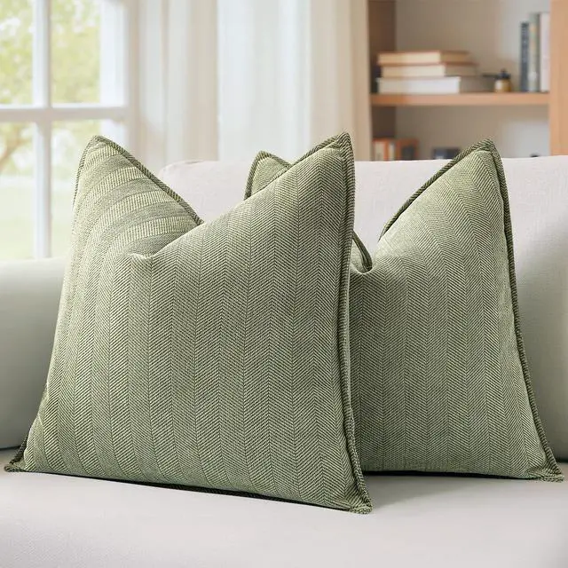 Main image of Pack of 2 Sage Green Decorative Chenille Pillow Covers 20x20 Inch | Soft Couch Throw Pillows,Farmhouse Cushion Covers with Elegant Design for Sofa,Bedroom,Living Room,Spring Home Decor