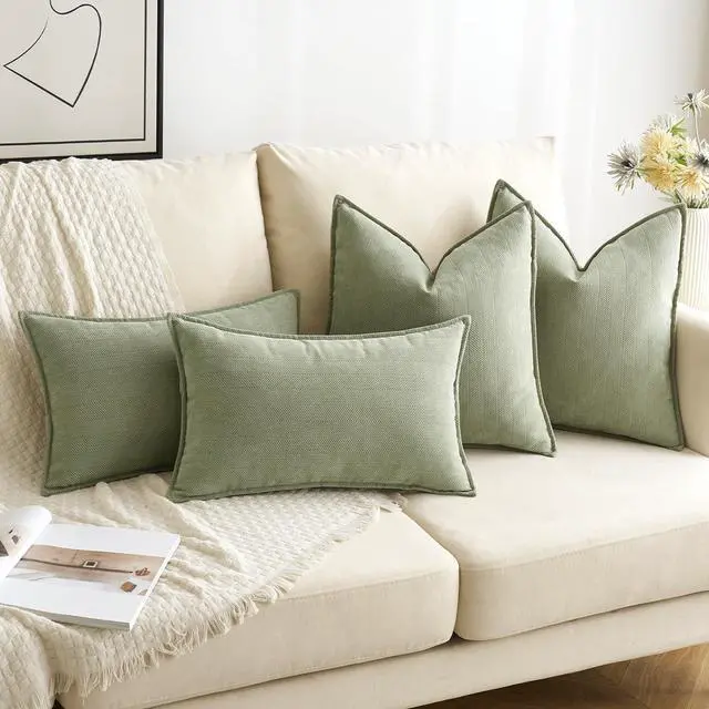Alt view image 4 of 7 - Pack of 2 Sage Green Decorative Chenille Pillow Covers 20x20 Inch | Soft Couch Throw Pillows,Farmhouse Cushion Covers with Elegant Design for Sofa,Bedroom,Living Room,Spring Home Decor