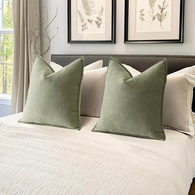 Alt view image 5 of 7 - Pack of 2 Sage Green Decorative Chenille Pillow Covers 20x20 Inch | Soft Couch Throw Pillows,Farmhouse Cushion Covers with Elegant Design for Sofa,Bedroom,Living Room,Spring Home Decor