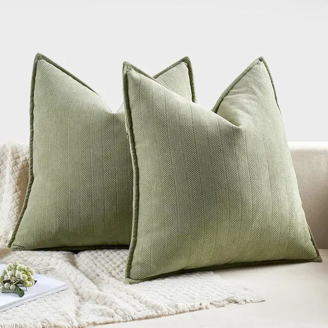 Alt view image 6 of 7 - Pack of 2 Sage Green Decorative Chenille Pillow Covers 20x20 Inch | Soft Couch Throw Pillows,Farmhouse Cushion Covers with Elegant Design for Sofa,Bedroom,Living Room,Spring Home Decor