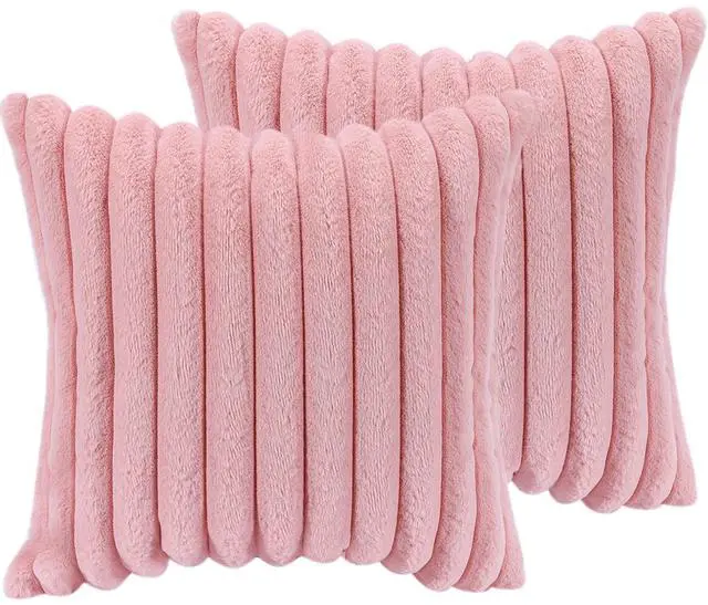Main image of 18x18 Decorative Faux Fur Throw Pillow Covers Set of 2- Pink | Soft Couch Pillows Decorative for Living Room, Bed, Sofa or Bedroom. Cozy Fluffy Accent Pillowcases for Home Decor.