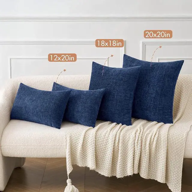 Alt view image 4 of 6 - Soft Chenille Throw Pillow Covers Navy Blue 18x18 Inch Pack of 2 | Modern Coastal Home Decor, Classic Decorative Pillows, Solid Dyed Cases, Boho Couch Cushion Covers for Sofa Bed Living Room