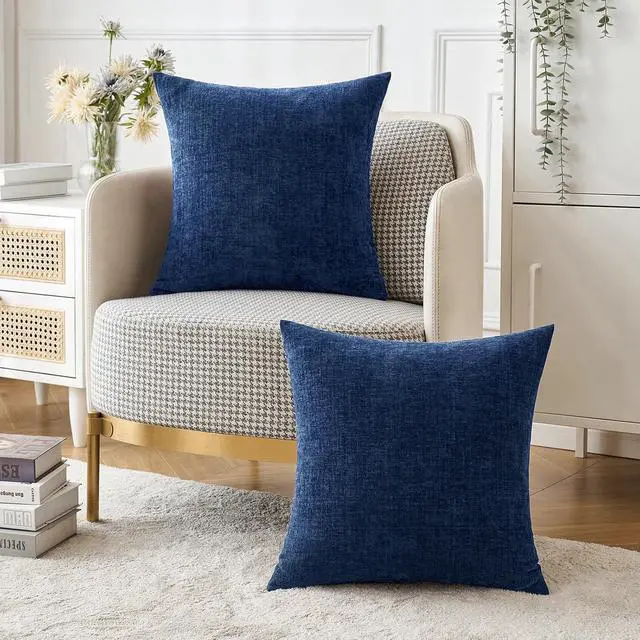 Alt view image 5 of 6 - Soft Chenille Throw Pillow Covers Navy Blue 18x18 Inch Pack of 2 | Modern Coastal Home Decor, Classic Decorative Pillows, Solid Dyed Cases, Boho Couch Cushion Covers for Sofa Bed Living Room