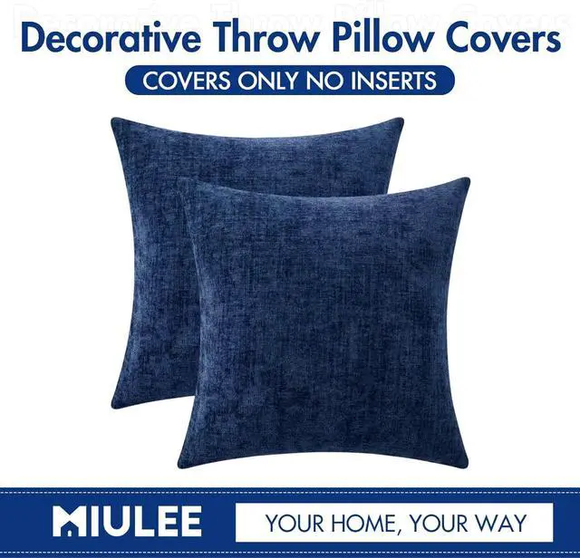Alt view image 6 of 6 - Soft Chenille Throw Pillow Covers Navy Blue 18x18 Inch Pack of 2 | Modern Coastal Home Decor, Classic Decorative Pillows, Solid Dyed Cases, Boho Couch Cushion Covers for Sofa Bed Living Room