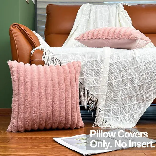 Alt view image 2 of 7 - 18x18 Decorative Faux Fur Throw Pillow Covers Set of 2- Pink | Soft Couch Pillows Decorative for Living Room, Bed, Sofa or Bedroom. Cozy Fluffy Accent Pillowcases for Home Decor.