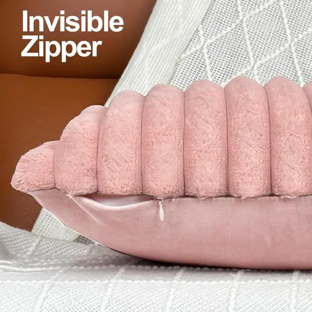 Alt view image 4 of 7 - 18x18 Decorative Faux Fur Throw Pillow Covers Set of 2- Pink | Soft Couch Pillows Decorative for Living Room, Bed, Sofa or Bedroom. Cozy Fluffy Accent Pillowcases for Home Decor.