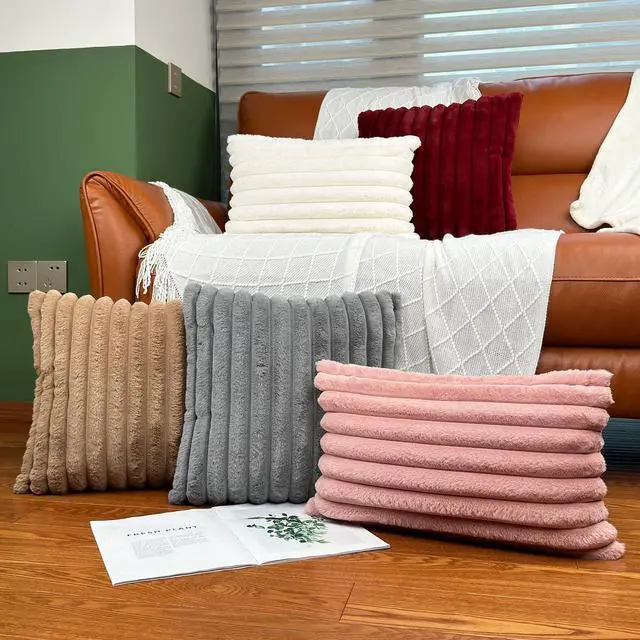 Alt view image 6 of 7 - 18x18 Decorative Faux Fur Throw Pillow Covers Set of 2- Pink | Soft Couch Pillows Decorative for Living Room, Bed, Sofa or Bedroom. Cozy Fluffy Accent Pillowcases for Home Decor.