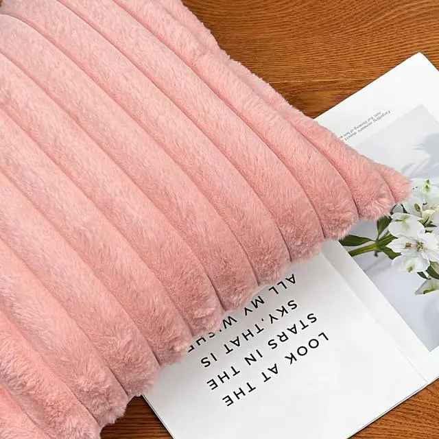 Alt view image 7 of 7 - 18x18 Decorative Faux Fur Throw Pillow Covers Set of 2- Pink | Soft Couch Pillows Decorative for Living Room, Bed, Sofa or Bedroom. Cozy Fluffy Accent Pillowcases for Home Decor.