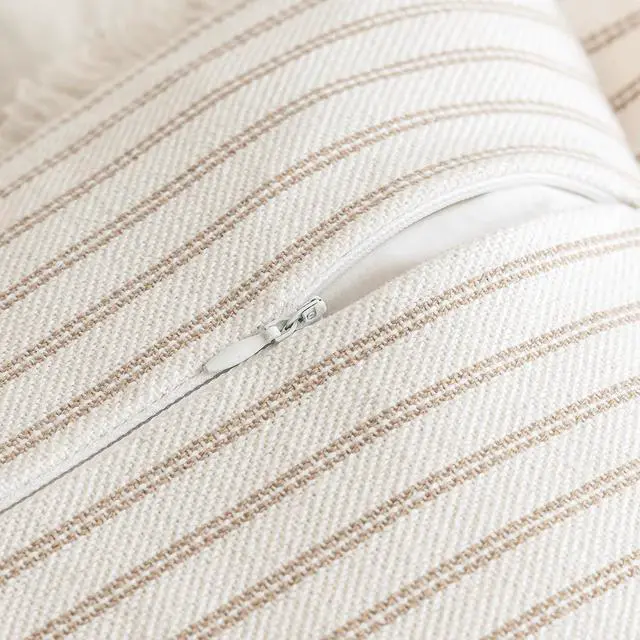 Alt view image 3 of 6 - Throw Pillow Covers 18x18 Boho Striped Pillow Cases with Tassel | Set of 2 Fringe Pillow Cover Farmhouse Cushion Covers Neutral Pillows Decorative Square Pillowcase for Couch Sofa Bed, Khaki