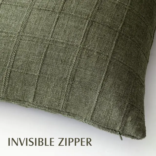 Alt view image 3 of 7 - Boho Linen Check Decorative Throw Pillow Cover 20×20 Olive Green | Set of 2 Neutral Farmhouse Textured Cushion Cover,Modern Plaid Home Decor,Soft Cover for Sofa Chair Couch Bedroom Living Room