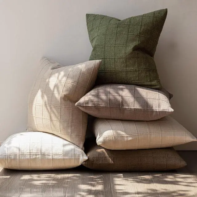 Alt view image 6 of 7 - Boho Linen Check Decorative Throw Pillow Cover 20×20 Olive Green | Set of 2 Neutral Farmhouse Textured Cushion Cover,Modern Plaid Home Decor,Soft Cover for Sofa Chair Couch Bedroom Living Room