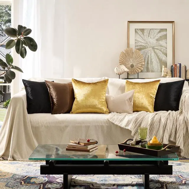 Alt view image 5 of 7 - Gold Velvet Pillow Covers 18x18 Decorative Pillows Pack of 2 | Throw Pillows for Couch Sofa,300gsm Soft Textured Fabric,Modern Square Accent Pillowcases,Luxury Cushion Covers