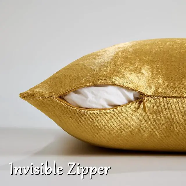 Alt view image 4 of 7 - Gold Velvet Pillow Covers 18x18 Decorative Pillows Pack of 2 | Throw Pillows for Couch Sofa,300gsm Soft Textured Fabric,Modern Square Accent Pillowcases,Luxury Cushion Covers