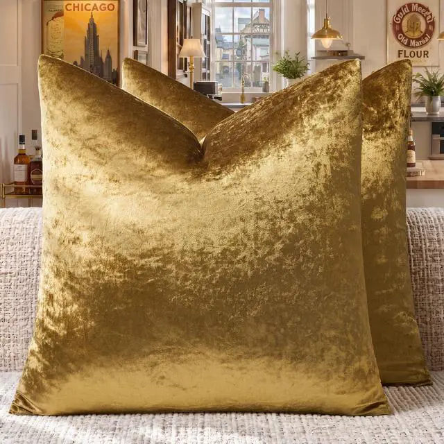 Alt view image 6 of 7 - Gold Velvet Pillow Covers 18x18 Decorative Pillows Pack of 2 | Throw Pillows for Couch Sofa,300gsm Soft Textured Fabric,Modern Square Accent Pillowcases,Luxury Cushion Covers