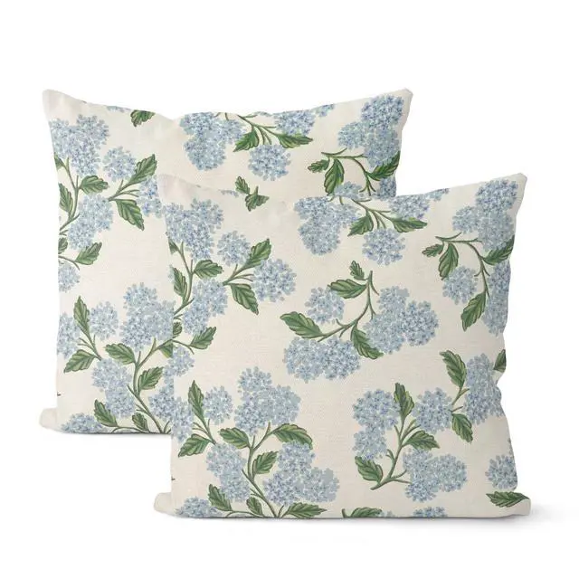Main image of Floral Outdoor Pillow Covers 18x18 Inch Set of 2 Blue Green | Hydrangea Decor,Vintage Flower Decorative Throw Pillows,Spring Farmhouse Pillowcase,Linen Cushion Cover for Couch Sofa