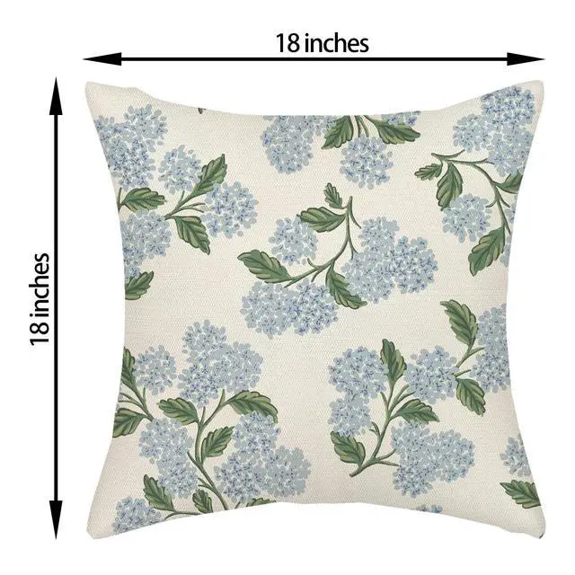 Alt view image 6 of 7 - Floral Outdoor Pillow Covers 18x18 Inch Set of 2 Blue Green | Hydrangea Decor,Vintage Flower Decorative Throw Pillows,Spring Farmhouse Pillowcase,Linen Cushion Cover for Couch Sofa