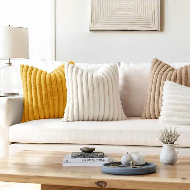 Alt view image 2 of 7 - Faux Fur Decorative Throw Pillow Covers 18x18 Set of 2 Beige | Cream White Modern Soft Plush Couch Pillows, Cozy Fluffy Cushion Covers for Sofa Bed Living Room Home Decor